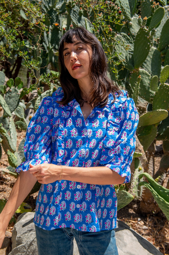 Hartley Top in London Blue Small Paisley – KARI KARI
